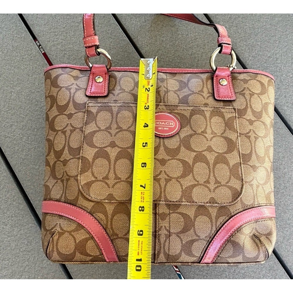 COACH Signature Peyton Tote - F18917 - Tan And Magenta - Picture 7 of 10